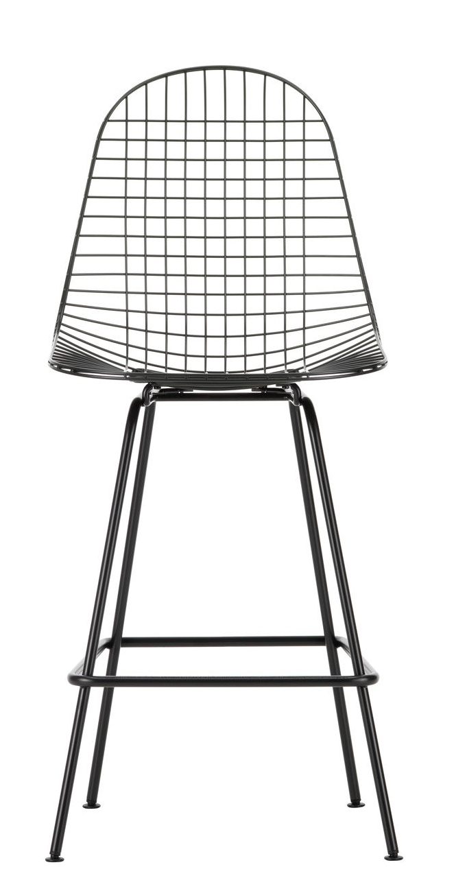 Eames Wire Bar Stool von Vitra, schwarzer Design-Barhocker mit Drahtgestell und Fußstütze.