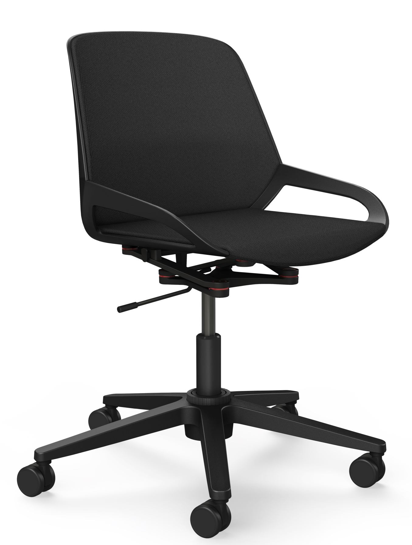 Numo Task Bürodrehstuhl von Aeris, schwarzer ergonomischer Bürostuhl mit Rollen und Säule für das moderne Büro.