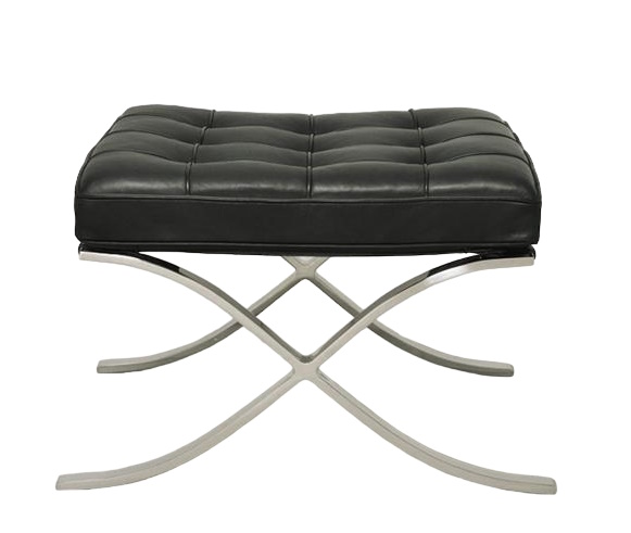Schwarzer Barcelona Hocker mit gestepptem Leder und verchromtem Stahlgestell von Knoll International.