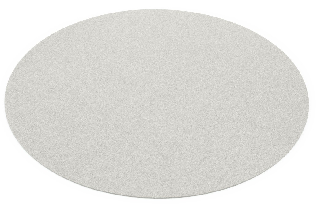 Runder, hellgrauer Teppich Bigdot von HEY-SIGN, hergestellt aus hochwertigem Wollfilz, modernes Design für Wohnzimmer.