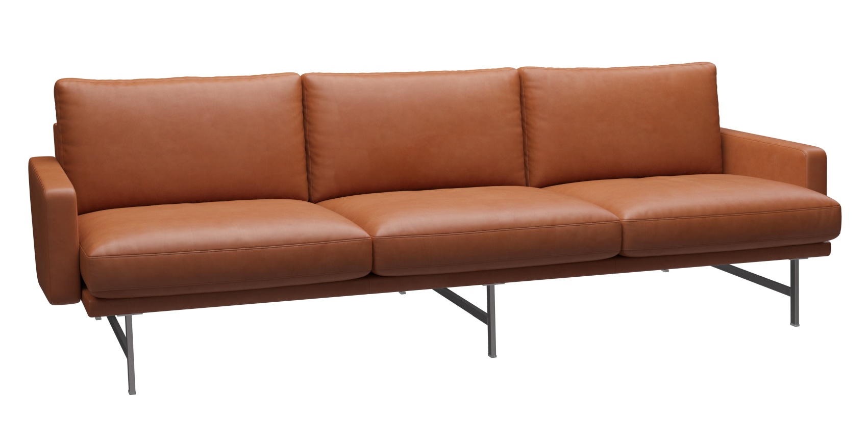 Lissoni Sofa von Fritz Hansen, modernes Ledersofa in Cognacbraun mit drei Sitzen und minimalistischem Design.