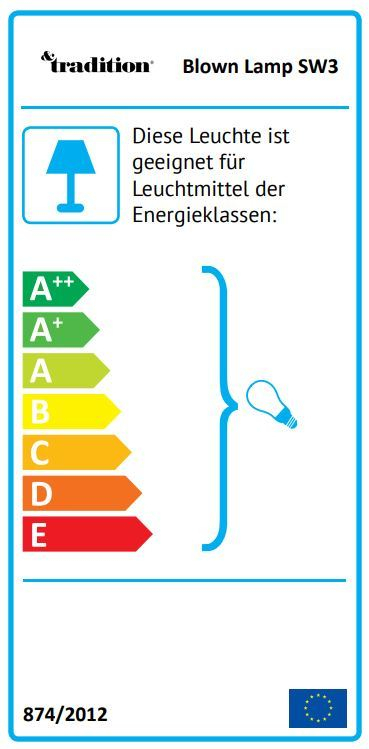 Energieeffizienzlabel der AndTradition Blown SW3 Pendelleuchte, geeignet für Leuchtmittel der Energieklassen A++ bis E.