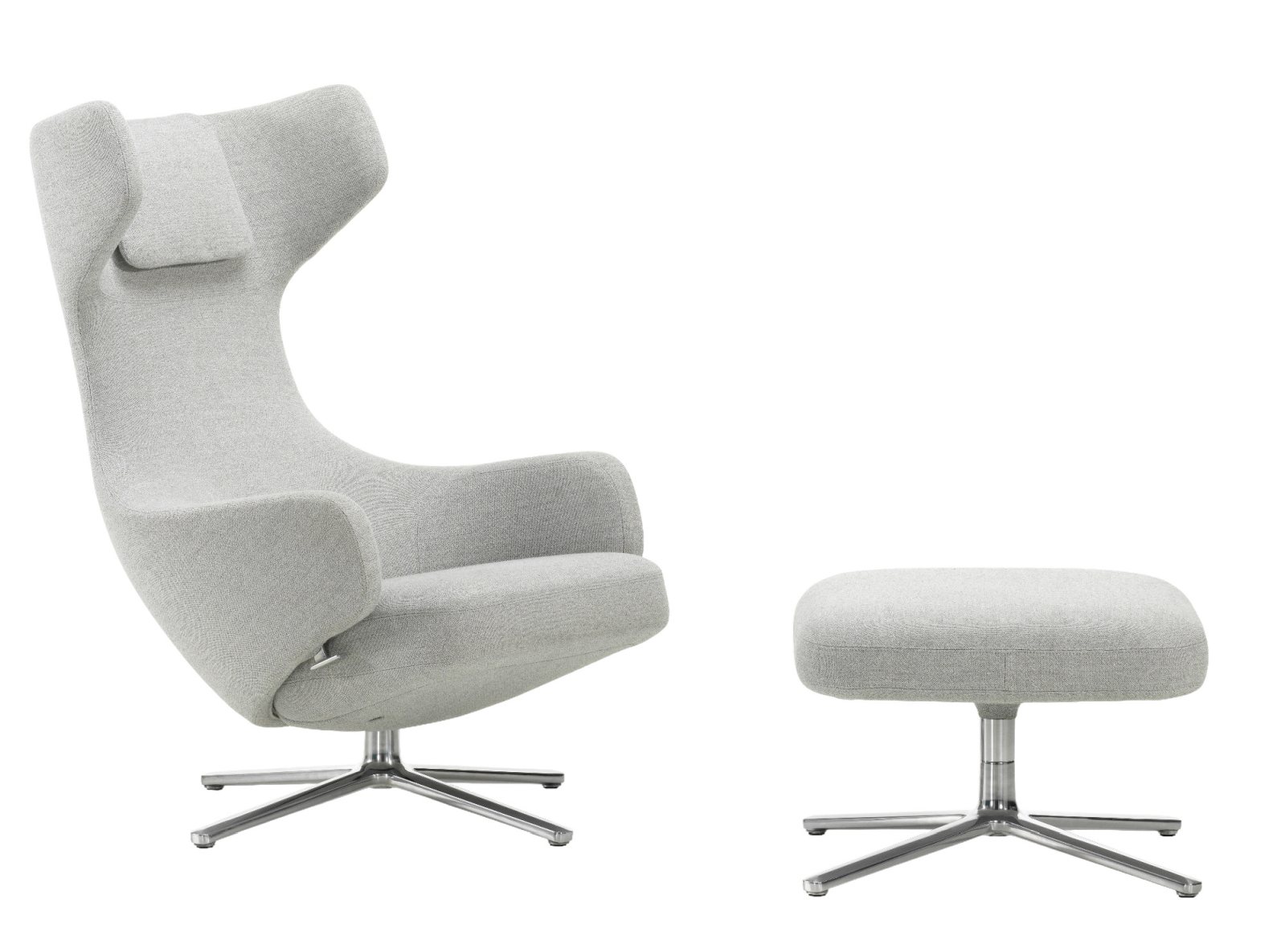 Grand Repos Sessel mit Ottoman von Vitra, gepolstert mit Dumet Kiesel Melange Stoff.