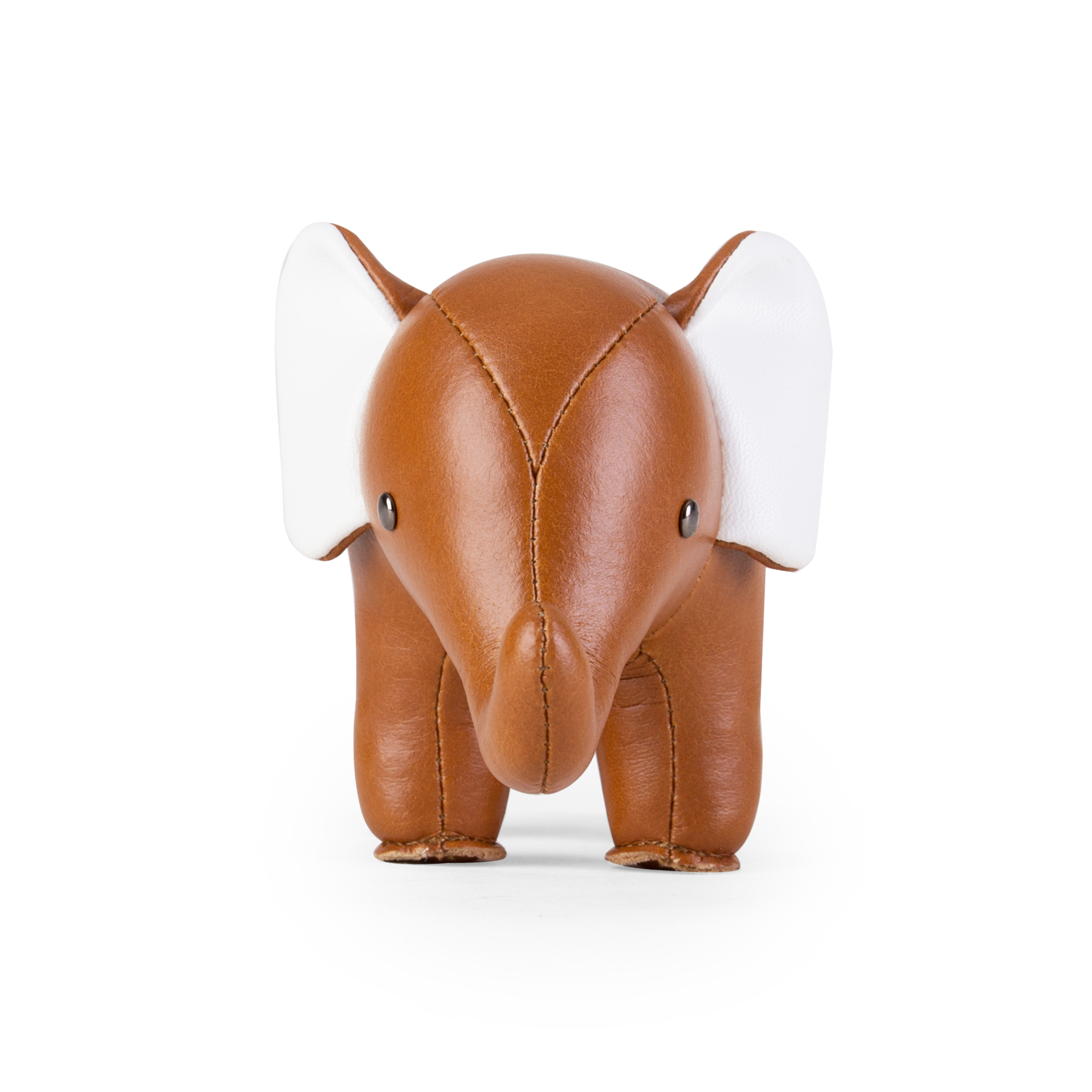 Briefbeschwerer Elefant von Züny in Tan/Weiß aus Kunstleder, dekorativ und funktional.