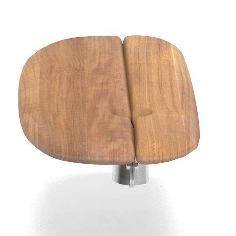 Detailaufnahme der Reel Rocking Sofa Outdoor Schaukelsofa Sitzfläche aus hellem Holz und Metallgestell.