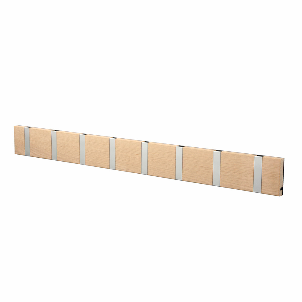 Knax Wandgarderobe Loca mit 8 Haken, Holz und Metall, waagerechte Ausrichtung.