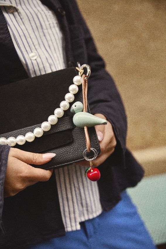 Vogel Groen sleutelhanger van zilverkleurig metaal met natuurlijk leer Kay Bojesen