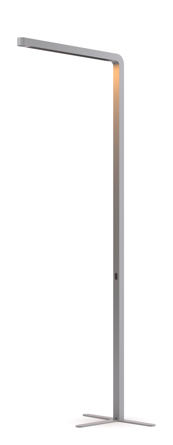 Moderne, graue Stehleuchte "Team Agile" mit LED-Beleuchtung und minimalistischem Design für Büro und Wohnraum.