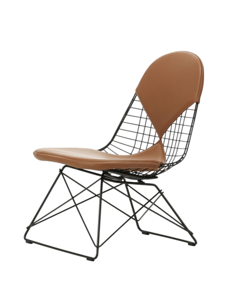 LKR-2 Wire Chair Stuhl von Vitra mit braunem Sitz- und Rückenbezug aus Leder.