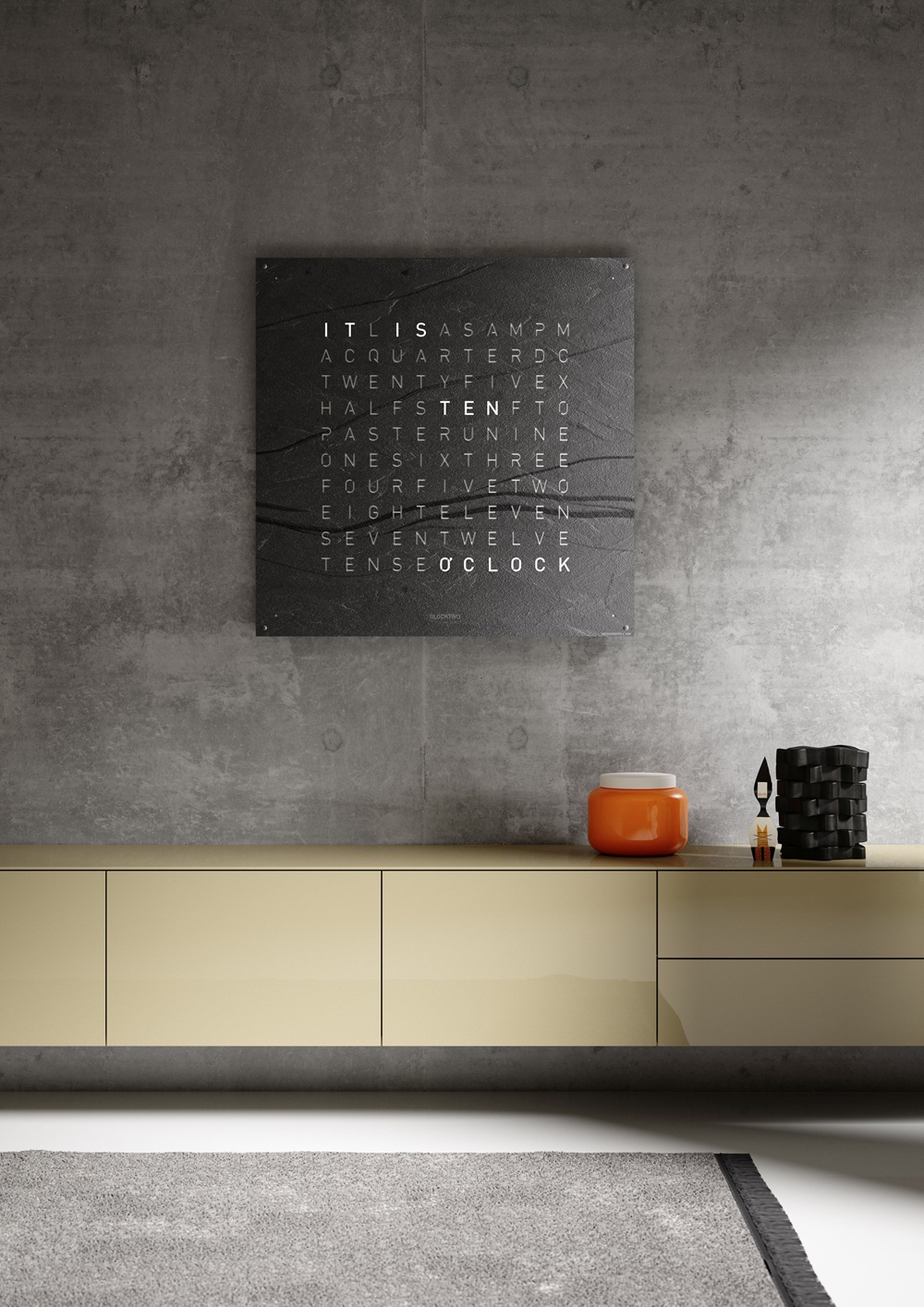 Earth 90 Creator's Edition wandklok / Tijdsobject Duits QLOCKTWO