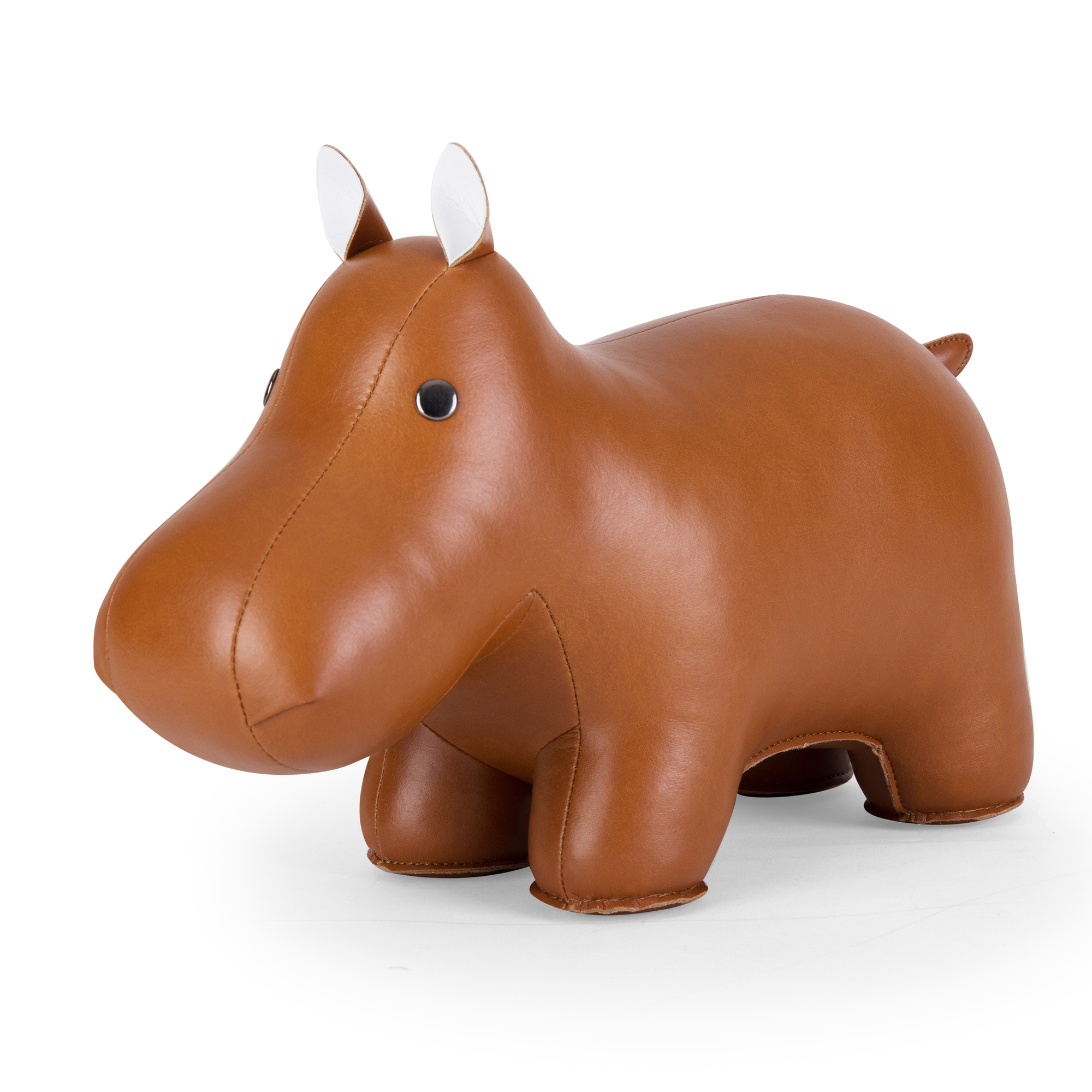 Züny Türstopper Classic Hippo in Tan und Weiß, dekorativer und schwerer Türhalter aus Kunstleder.