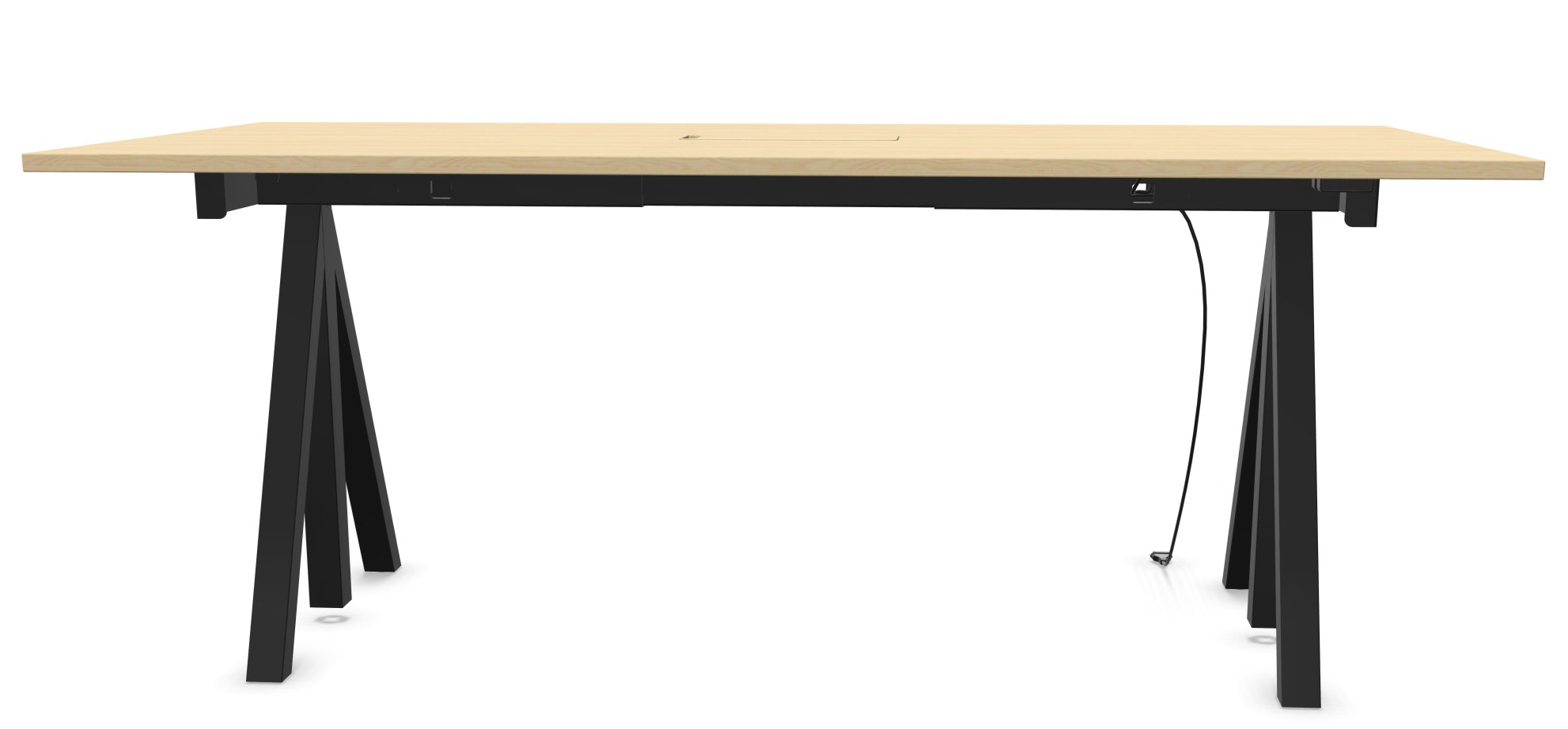 Wordesk Table Schreibtisch von String Furniture mit hellem Holz und schwarzem, modernem Untergestell.