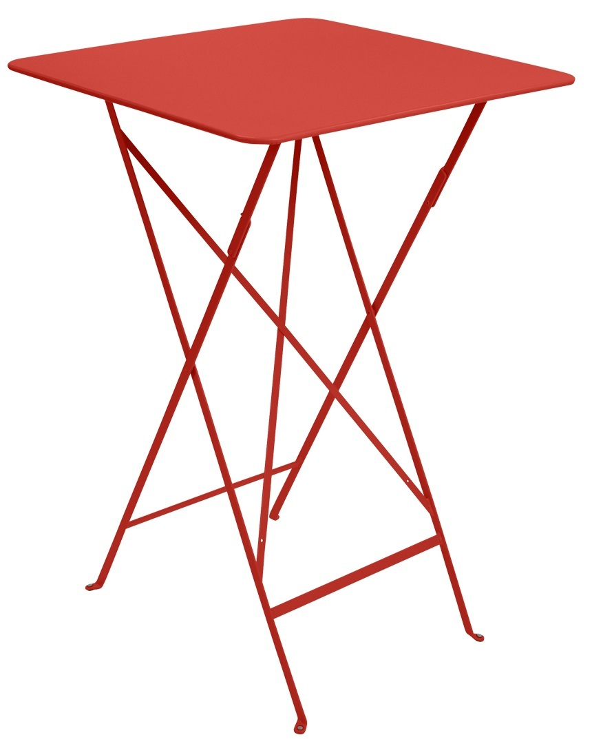 Roter Fermob Bistro Stehtisch für den Außenbereich, quadratische Tischplatte und filigranes Metallgestell.