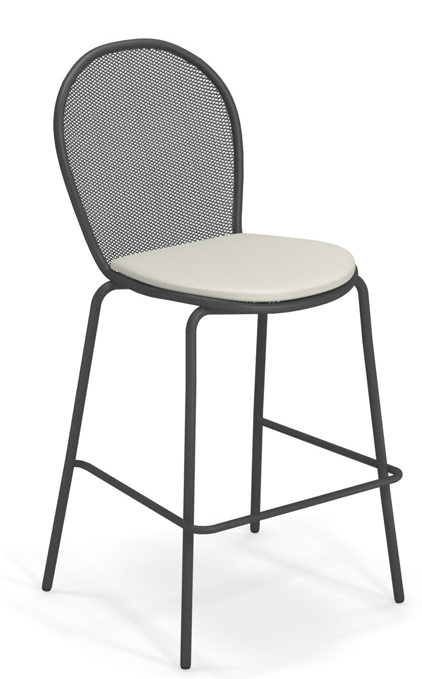 Ronda Barstool Barhocker Emu mit anthrazitfarbenem Metallgestell und Sitzfläche in Elfenbeinweiß für den Innen- und Außenbereich.