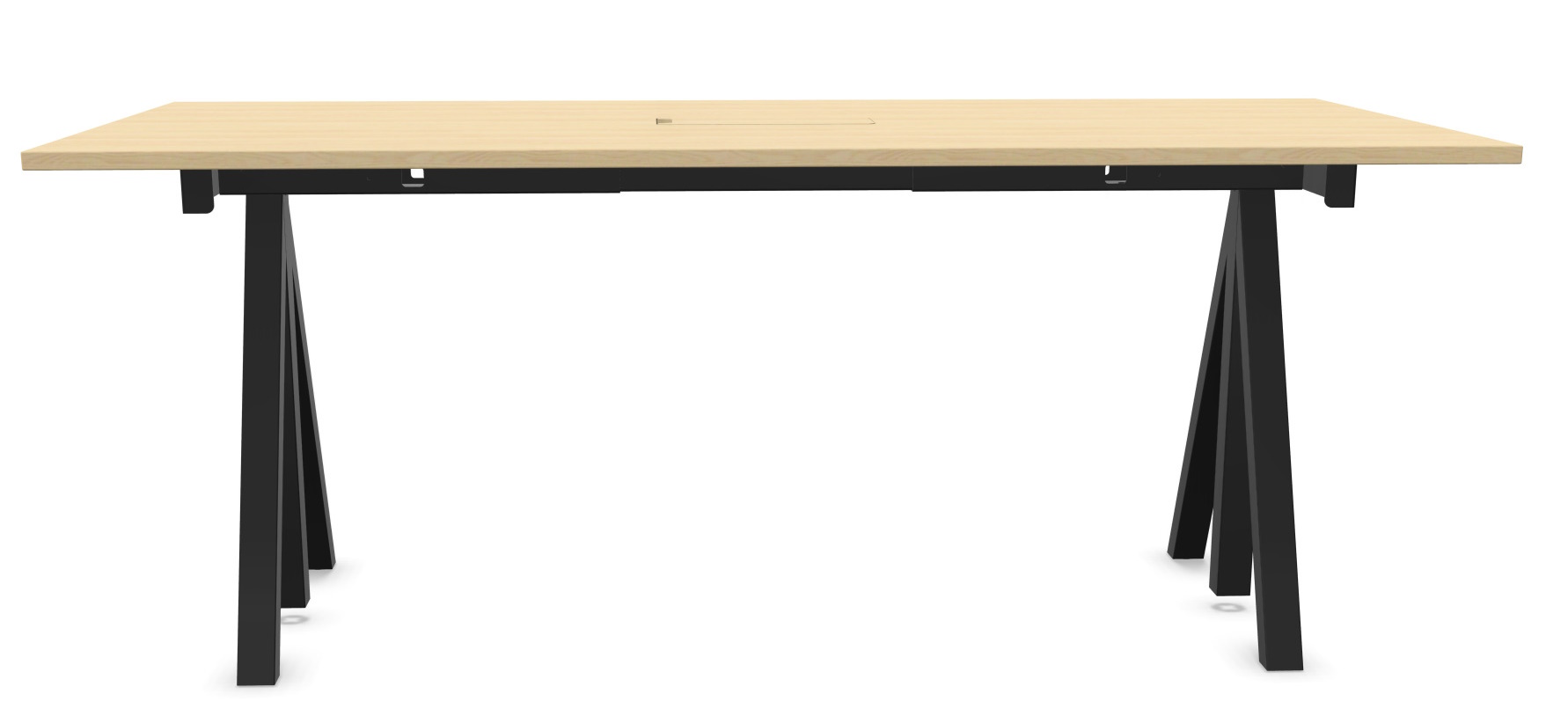 Wordesk Table Schreibtisch von String Furniture mit heller Tischplatte und schwarzem, modernem Untergestell.