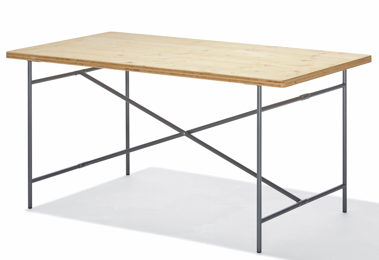 Eiermann Tisch mit heller Holzplatte und grauem Stahlgestell, moderner Esstisch für Indoor.