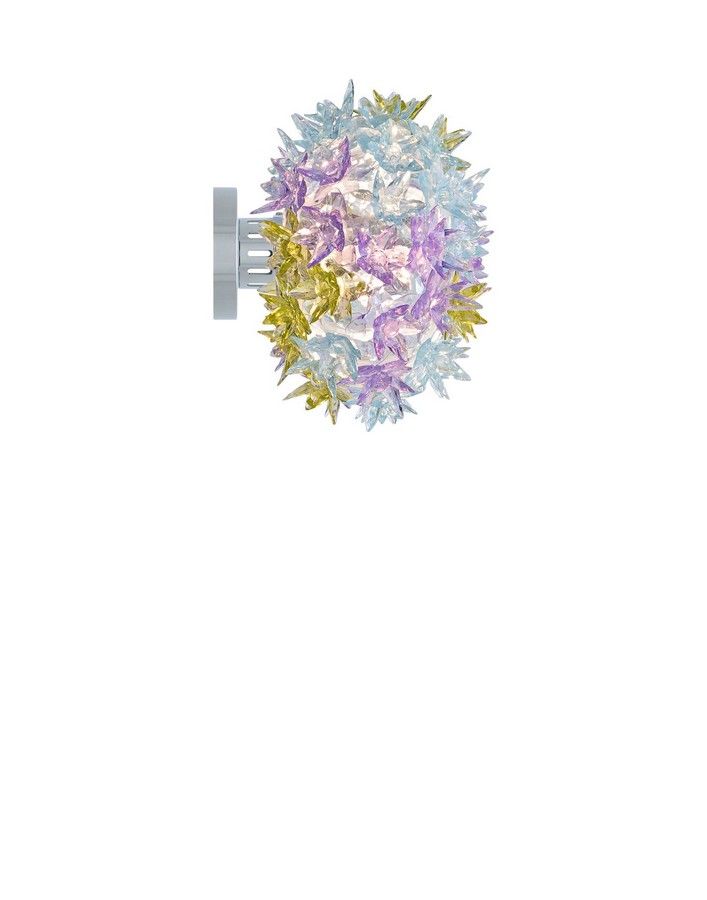Kartell Bloom Wandleuchte/Deckenleuchte mit blauen, gelben und violetten Blütenblättern aus Kunststoff.