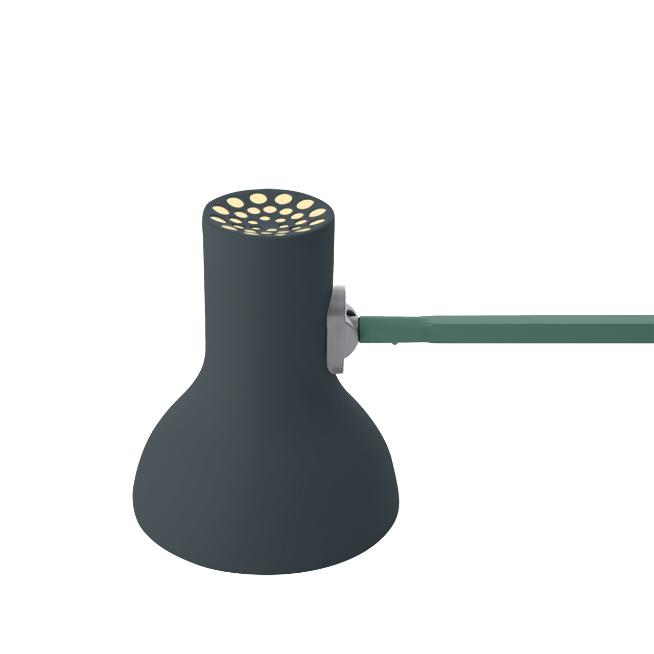 Nahaufnahme der Anglepoise Type 75 Mini Paul Smith Edition 4 Tischleuchte in Anthrazit und Grün.