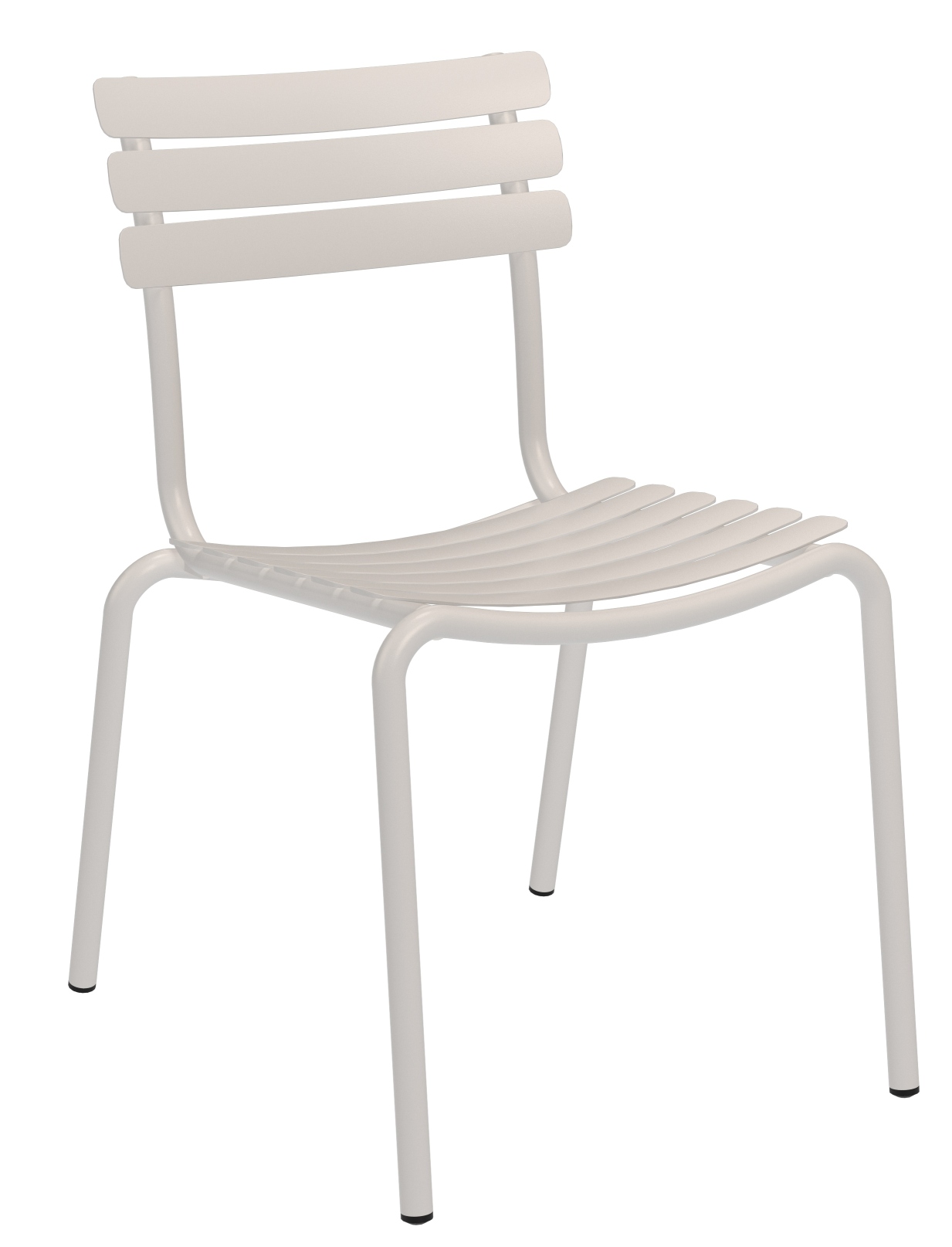 Alua Dining Chair von Houe, minimalistischer Outdoor Stuhl aus pulverbeschichtetem Metall in Weiß.