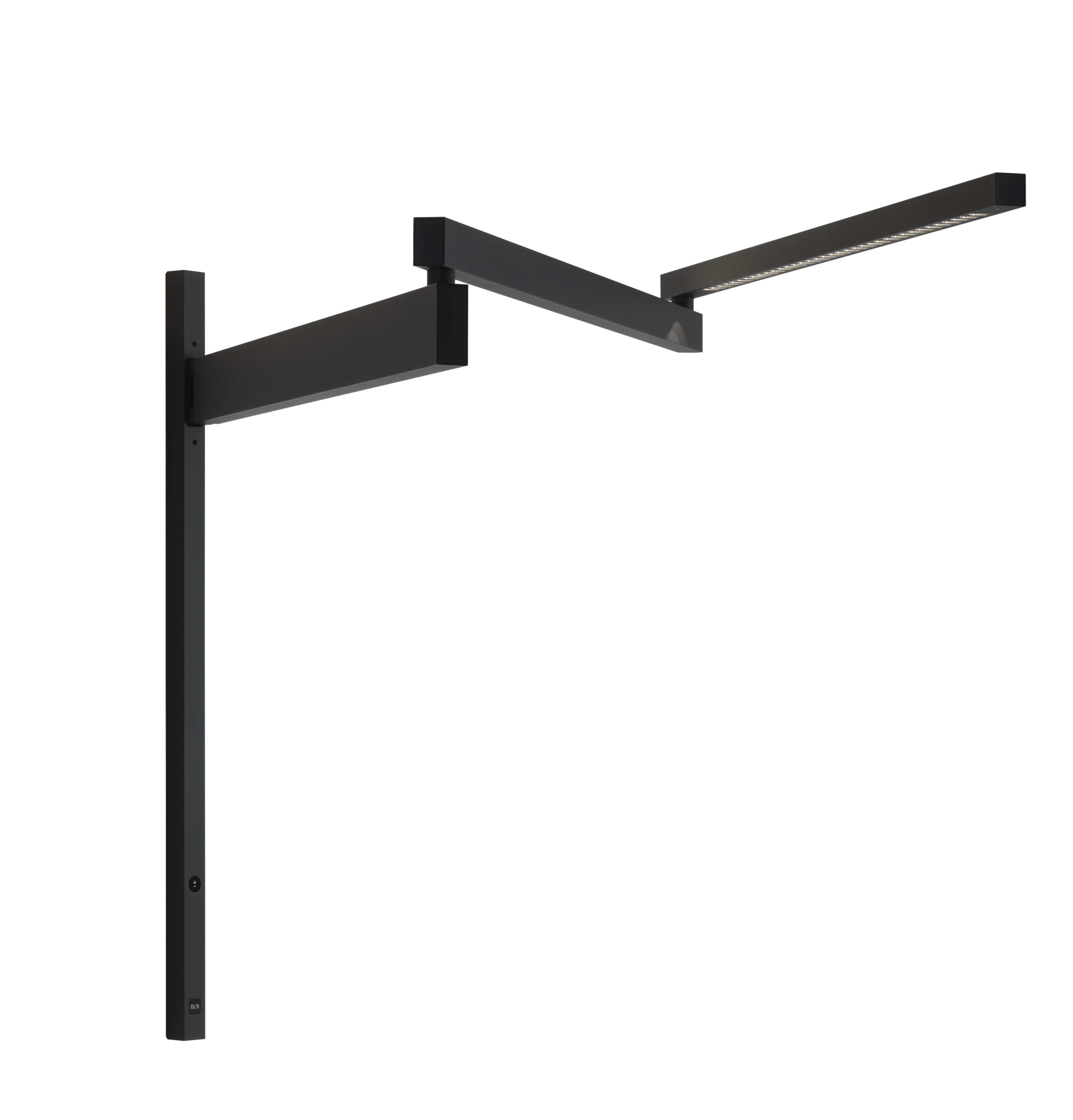 Black Flag Pro Wandleuchte von Flos, moderne LED-Wandlampe in Schwarz mit verstellbarem Arm.
