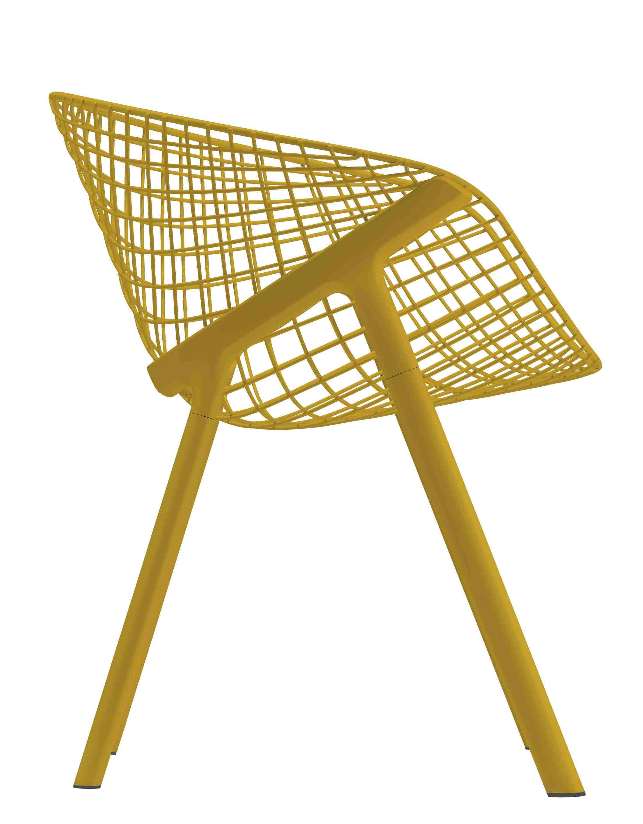 Gelber Kobi Chair Stuhl mit Gitterstruktur, modernes Design für Wohnzimmer und Esszimmer.