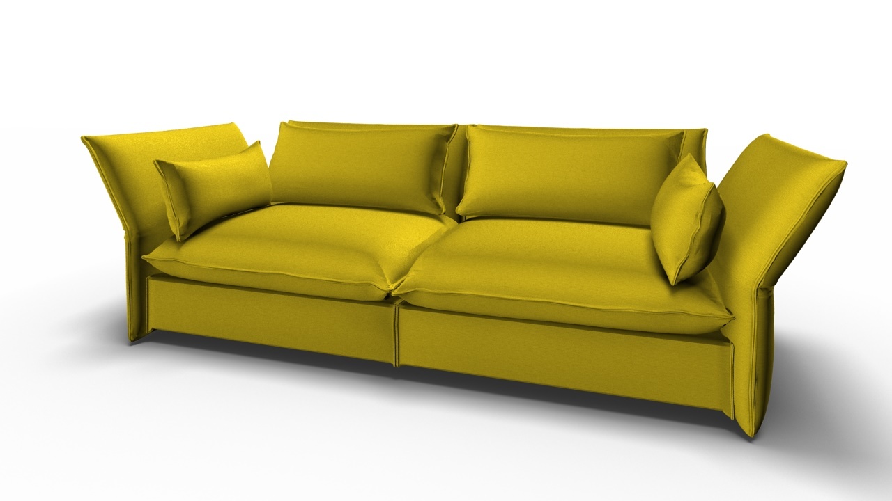 Gelbes Mariposa Sofa von Vitra, ein modernes 3-Sitzer Sofa mit weichen Kissen.