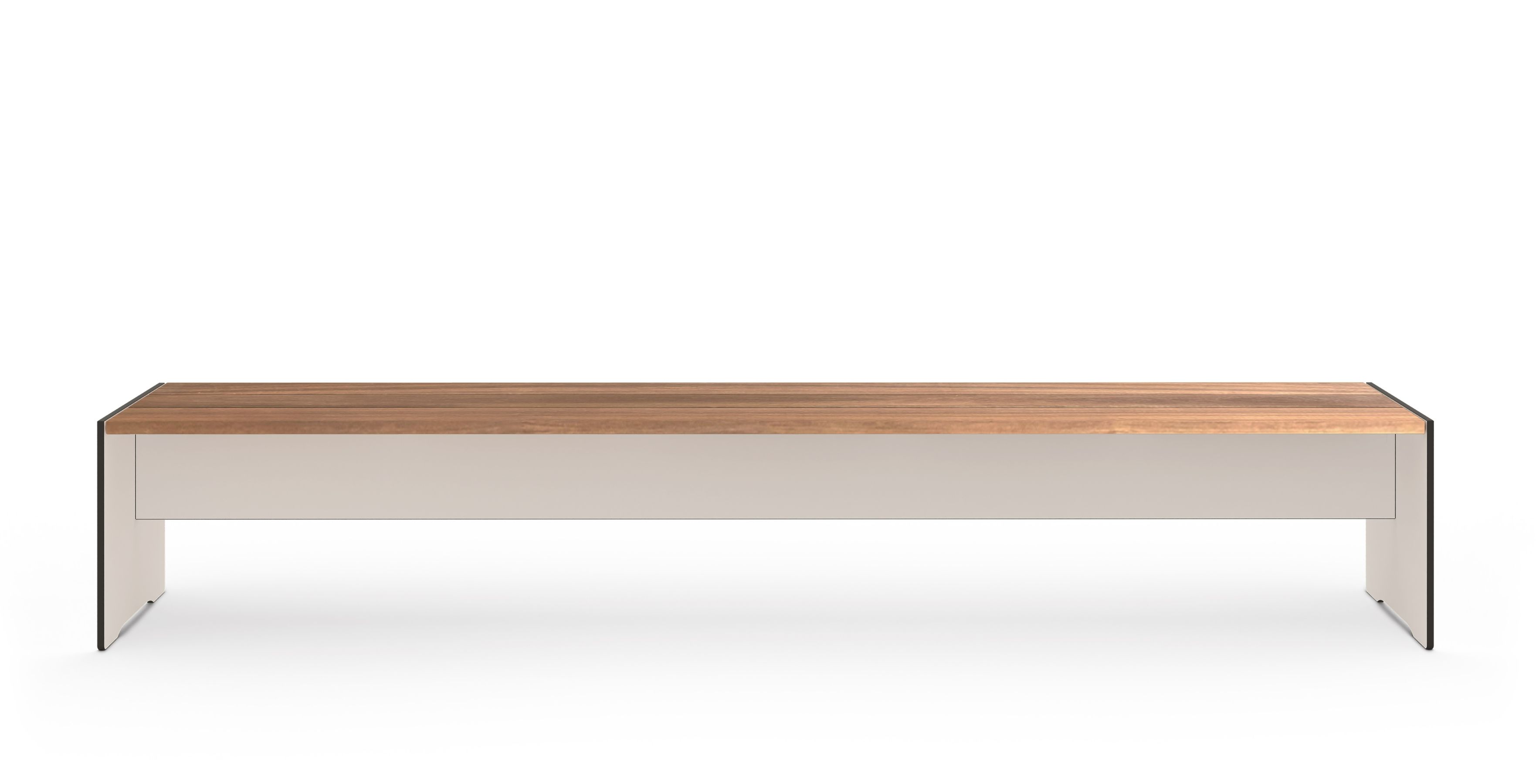 Riva Wood Bank von Conmoto: Moderne Holzbank mit minimalistischem Design und beiger Basis.