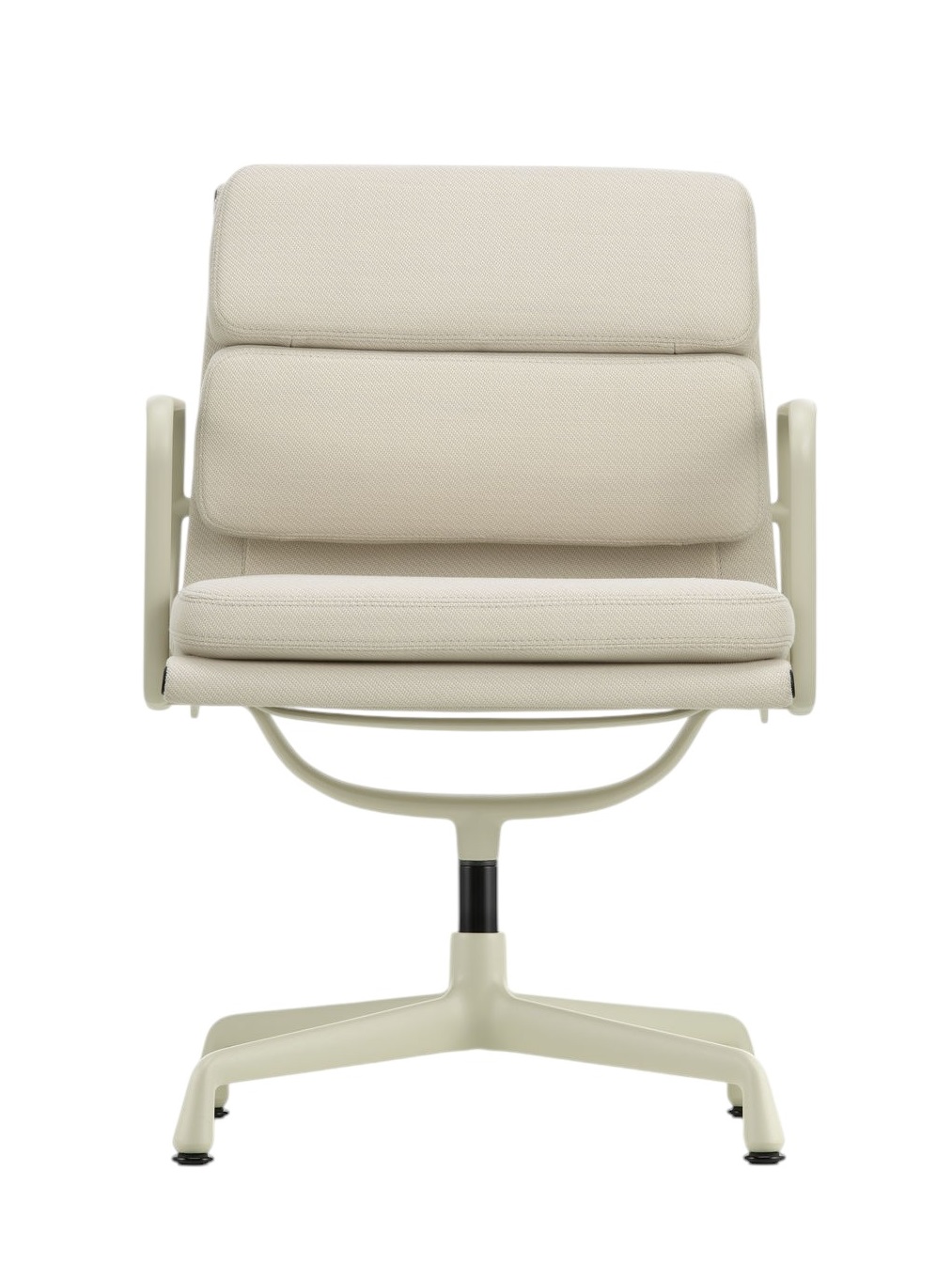 Vitra EA 208 Soft Pad Chair in Beige, Bürosessel mit Armlehnen und Drehkreuzfuß, Frontansicht.