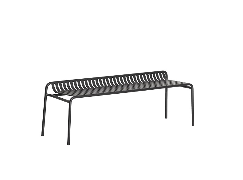 Petite Friture Week-End Gartenbank aus Metall, Glasgrün, modernes Design für den Außenbereich.
