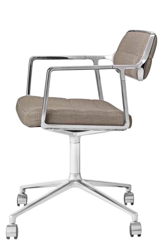 Vipp 453 / Vipp453 Draaistoel Swivel Chair Vipp Dark Sand Textiel / gepolijst aluminium frame met wieltjes