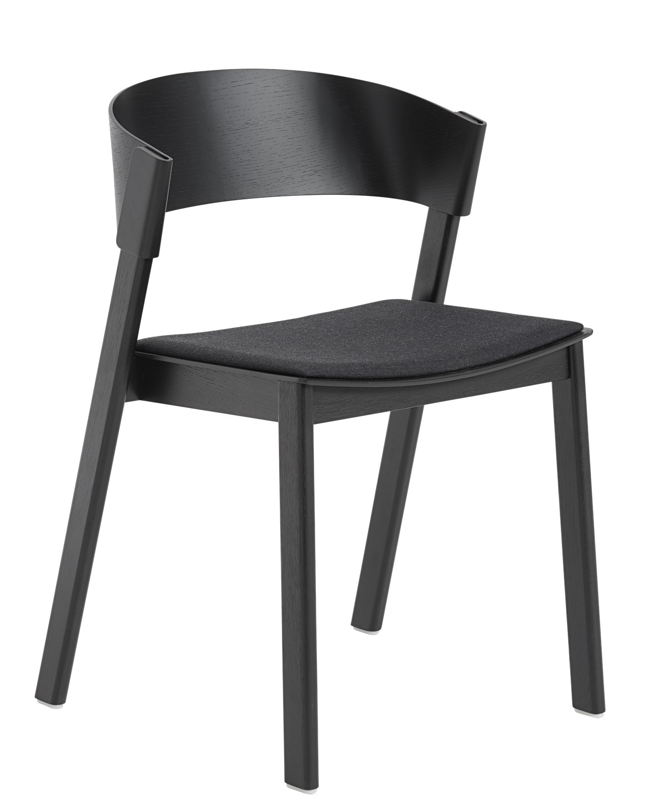 Cover  Side Chair Stuhl von Muuto, schwarzer Holzstuhl mit gepolsterter Sitzfläche für Esszimmer und Wohnbereich.