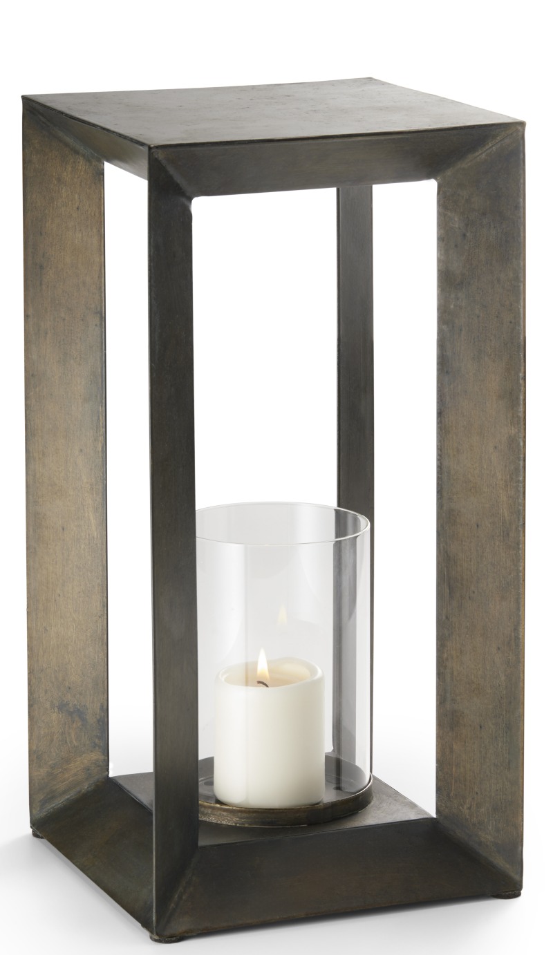 Estate Windlicht von Philippi mit Kerze in einem Glaszylinder, umgeben von einem Metallrahmen.