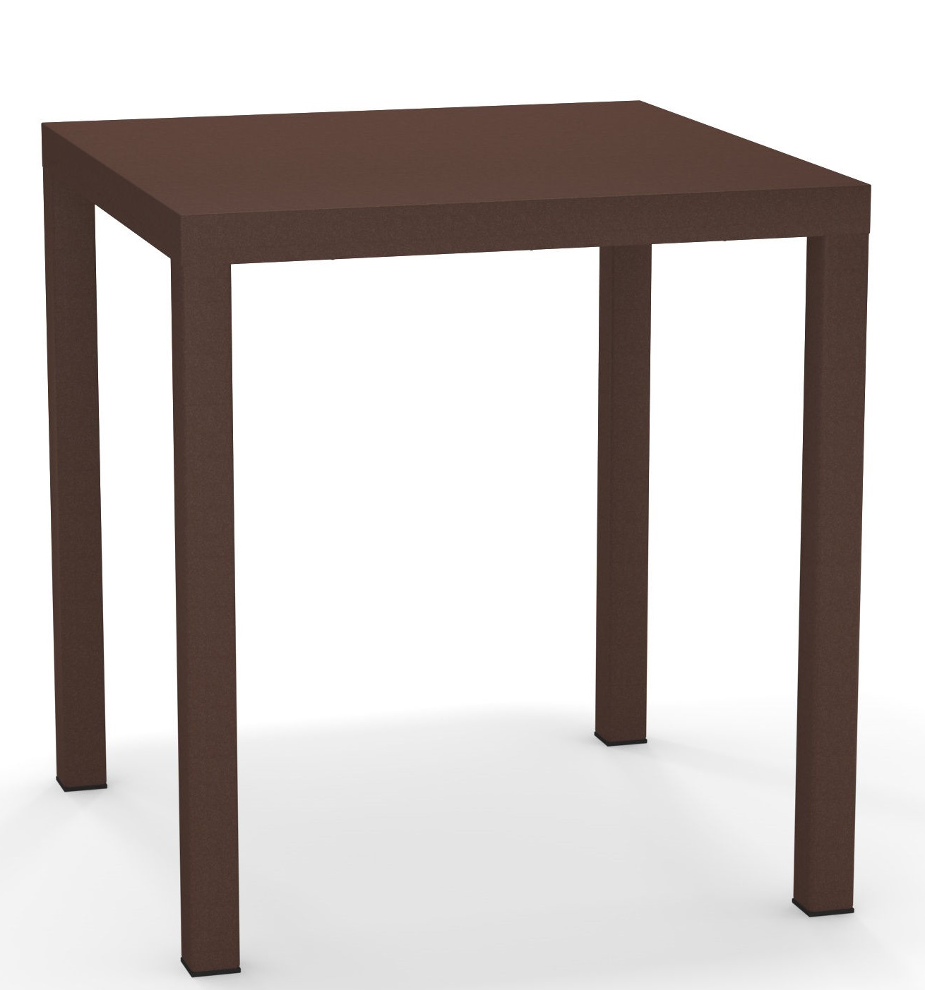 Quadratischer Nova Tisch von Emu für den Außenbereich, brauner Metalltisch mit minimalistischem Design.