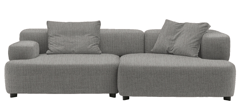 Graues Alphabet Sofa von Fritz Hansen, 3-Sitzer mit Armlehne rechts und zwei Kissen.