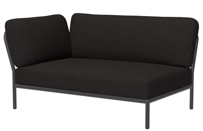 Houe Level Outdoor Sofa Ecke links, modernes Gartensofa mit schwarzem Stoffbezug und minimalistischem Design.