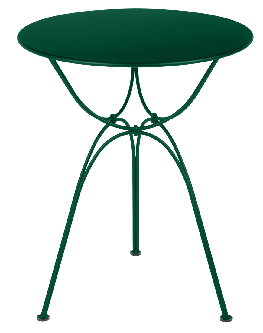Grüner Airloop Tisch von Fermob, runder Outdoor-Tisch mit filigranem Metallgestell für Garten und Balkon.