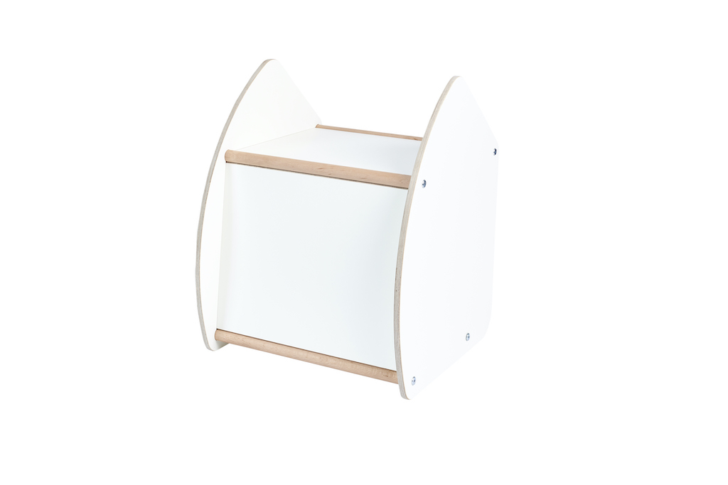 Tojo Kids Multi: Weißer Kinder Hocker, Schaukel und Tisch aus Holz, multifunktionales Kindermöbel.