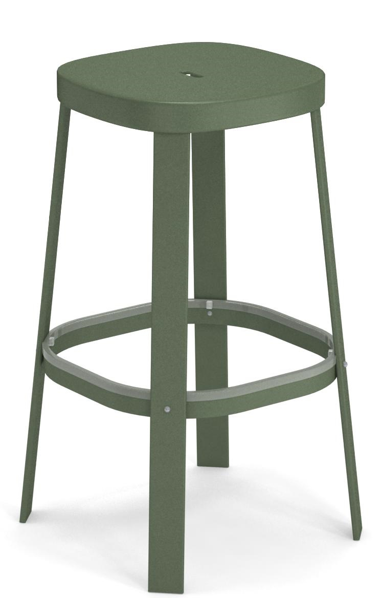 Thor Barstuhl von Emu für den Außenbereich, grüner Metall-Barhocker mit Fußstütze, modernes Design.