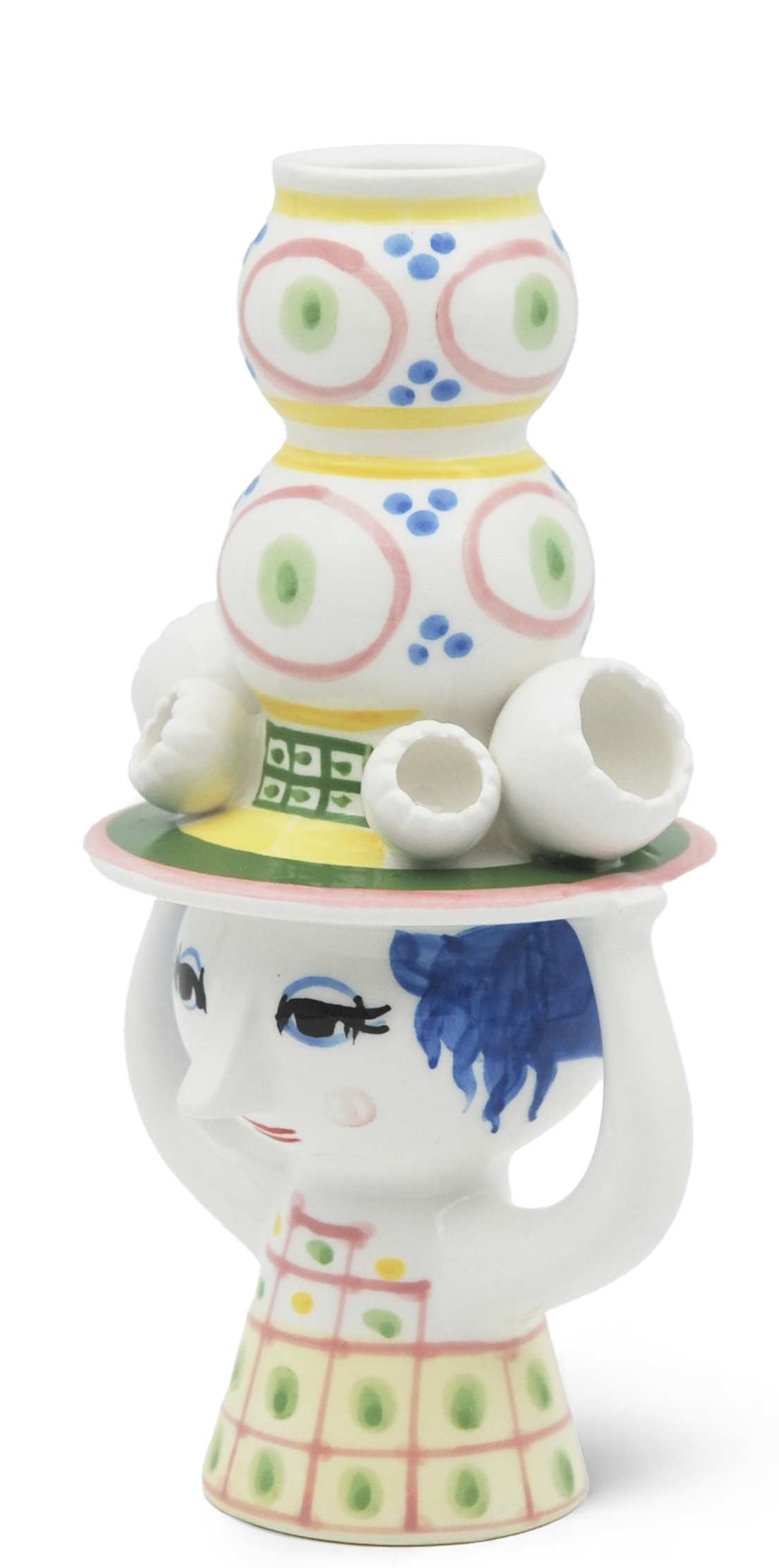 Kerzenständer "Lady with Hat" von Bjorn Wiinblad, dekorative Keramik mit Frau und Hut.
