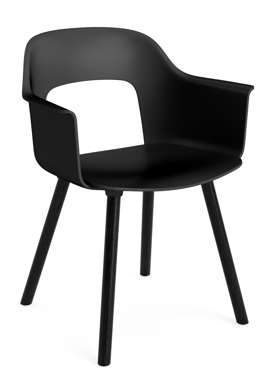 Schwarzer Hay Armlehnstuhl "Layout Armchair 221" mit Armlehnen und Holzbeinen, modernes Design für Esszimmer und Büro.