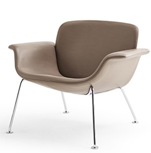 KN04 Stuhl von Knoll International, Ledersessel in Taupe mit verchromtem Metallgestell, modernes Design.