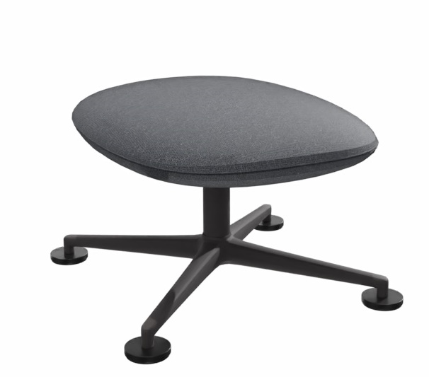 Grauer KN03 Ottoman von Knoll International mit vierbeinigen, schwarzen Fuß. Fußhocker für komfortables Sitzen.
