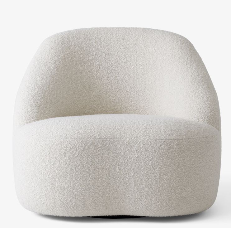 AndTradition Margas Sessel LC2 in Weiß mit Bouclé-Bezug, moderner Loungesessel für Wohnzimmer und Büro.