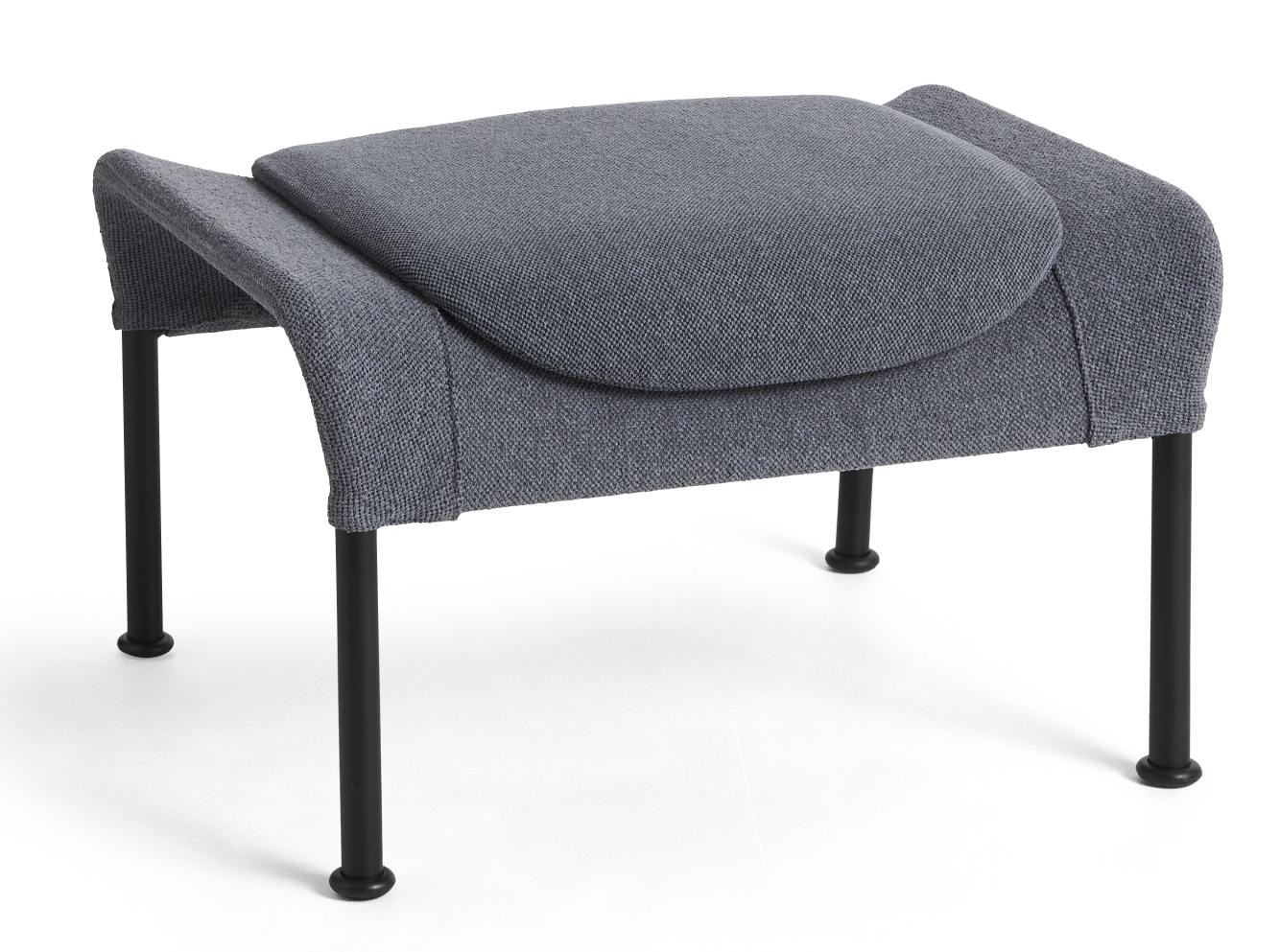 Grauer 02 Ottoman Hocker mit abgerundetem Sitz und schwarzen Metallbeinen, modernes Möbeldesign.