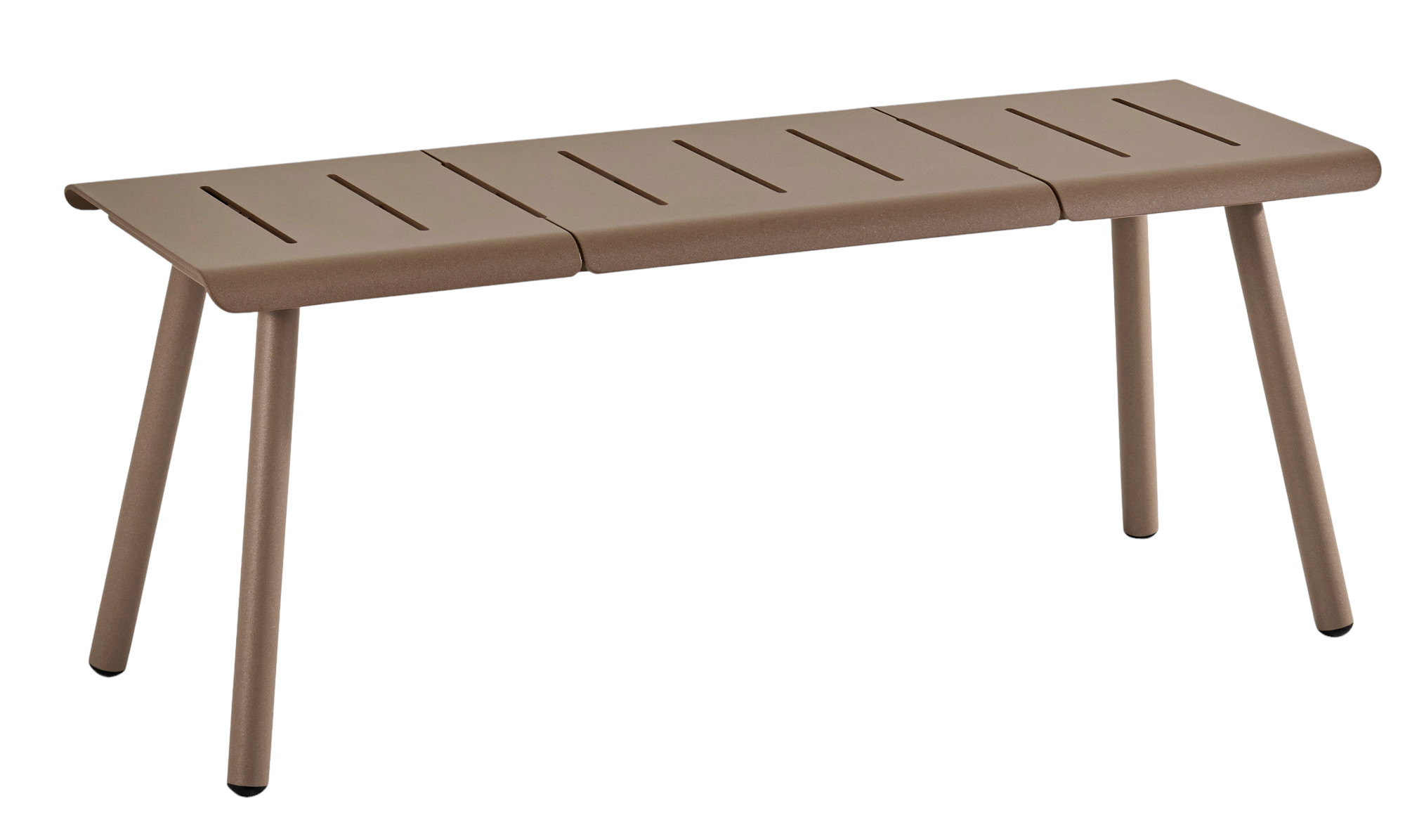 Vapio Bank von Weishäupl für den Außenbereich, moderne Gartenbank aus Aluminium in Taupe.