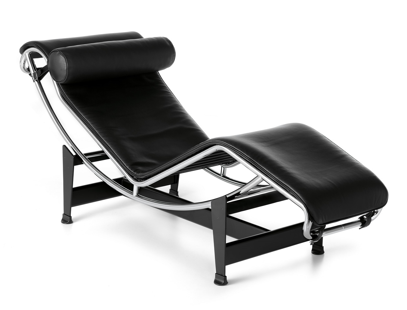 Schwarze Leder Chaise Longue mit verstellbarer Liegefläche und Nackenrolle von Cassina.