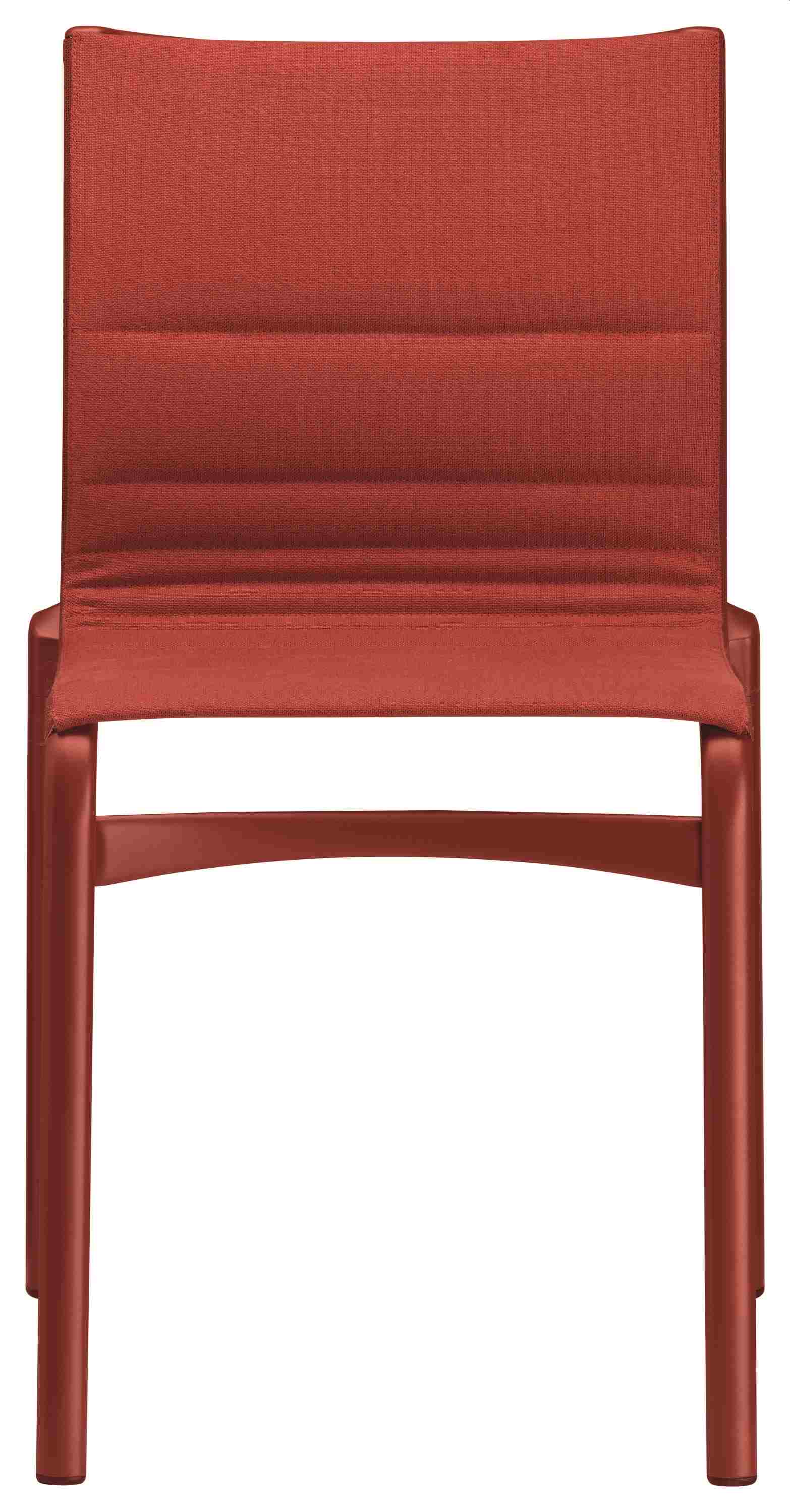 Bigframe Stuhl in Terrakotta: Moderner Polsterstuhl mit minimalistischem Design und geradlinigem, offenem Gestell für Esszimmer und Wohnbereich.