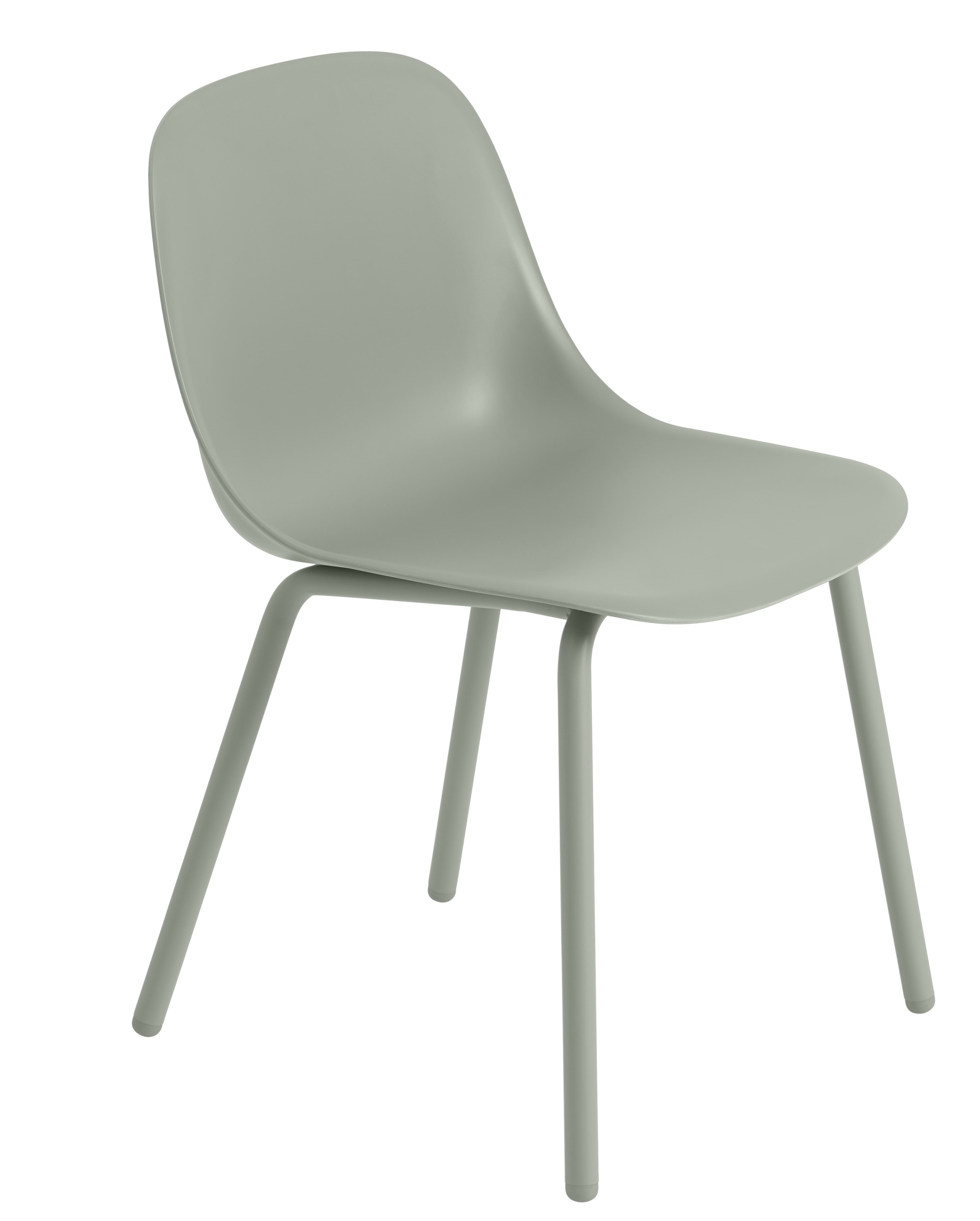 Grauer Muuto Fiber Outdoor Sidechair Stuhl mit vier Beinen, geeignet für den Außenbereich.