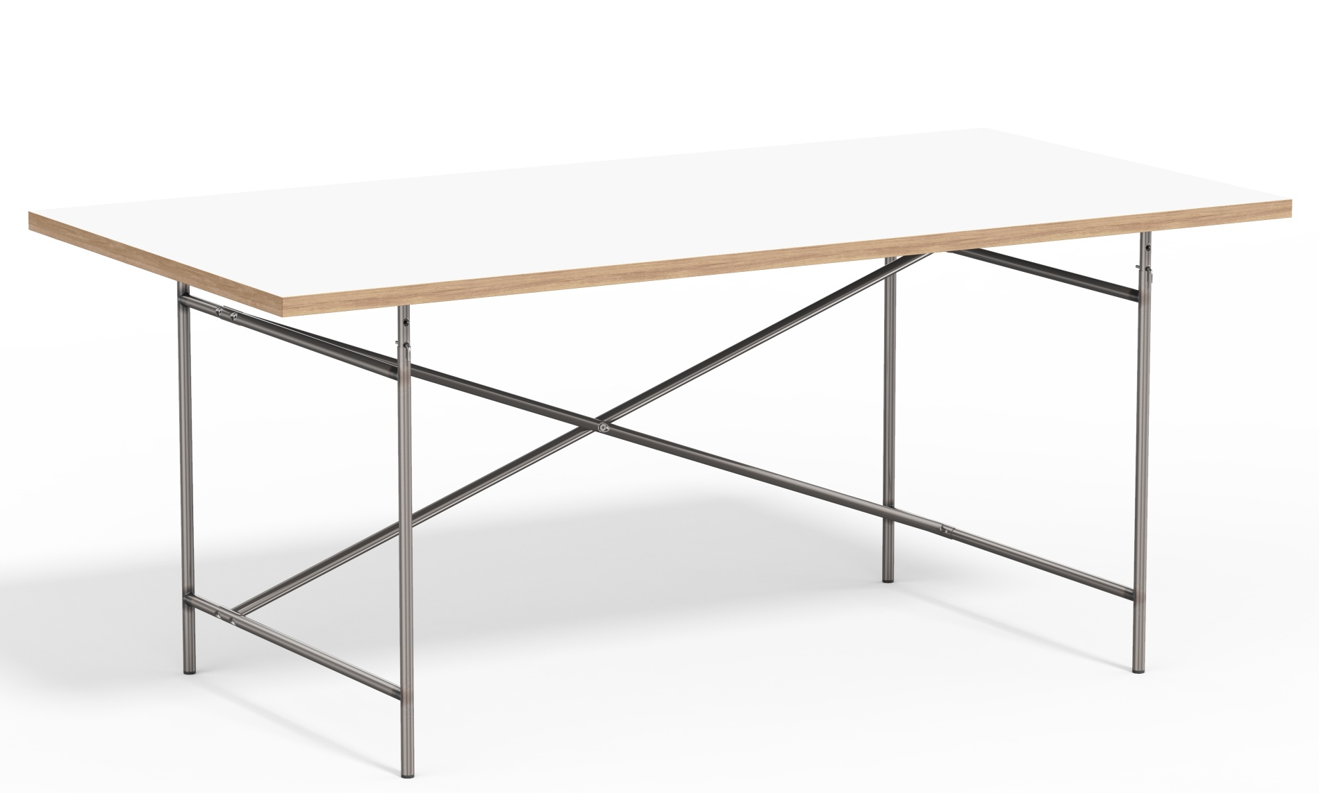 Eiermann Tisch mit weißer Tischplatte und Stahlgestell, ein moderner Schreibtisch für Büro und Zuhause.