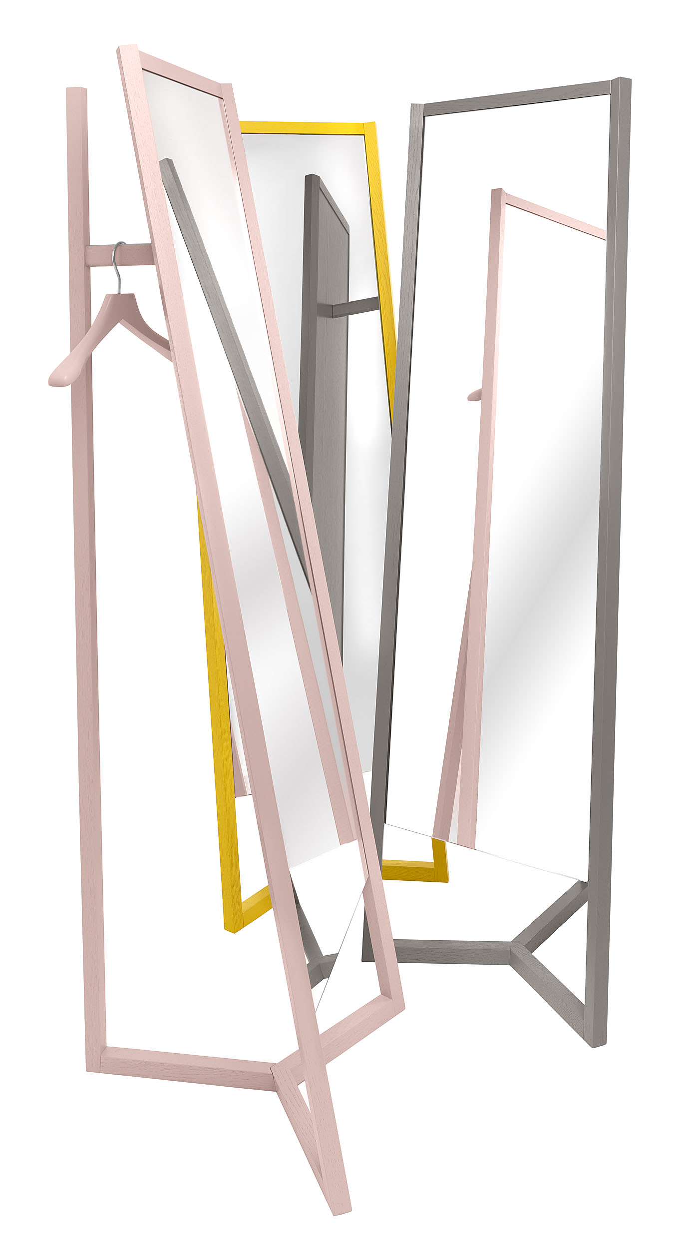 Club Standspiegel mit Garderobe von Schönbuch in Rosa, Gelb und Grau, moderne Flurmöbel für stilvolle Einrichtung.